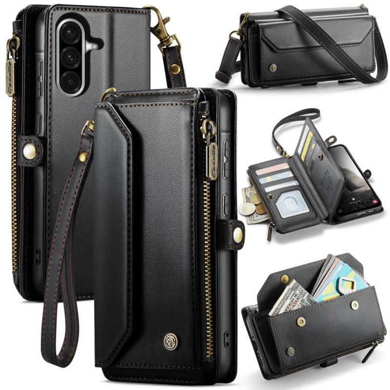 Samsung Wallet Case RFID Leather Card Holder Crossbody Zipper Phone Case 8