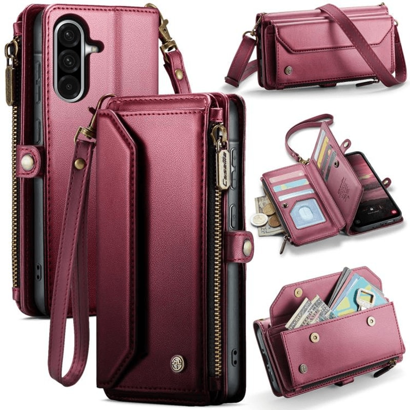 Samsung Wallet Case RFID Leather Card Holder Crossbody Zipper Phone Case 9