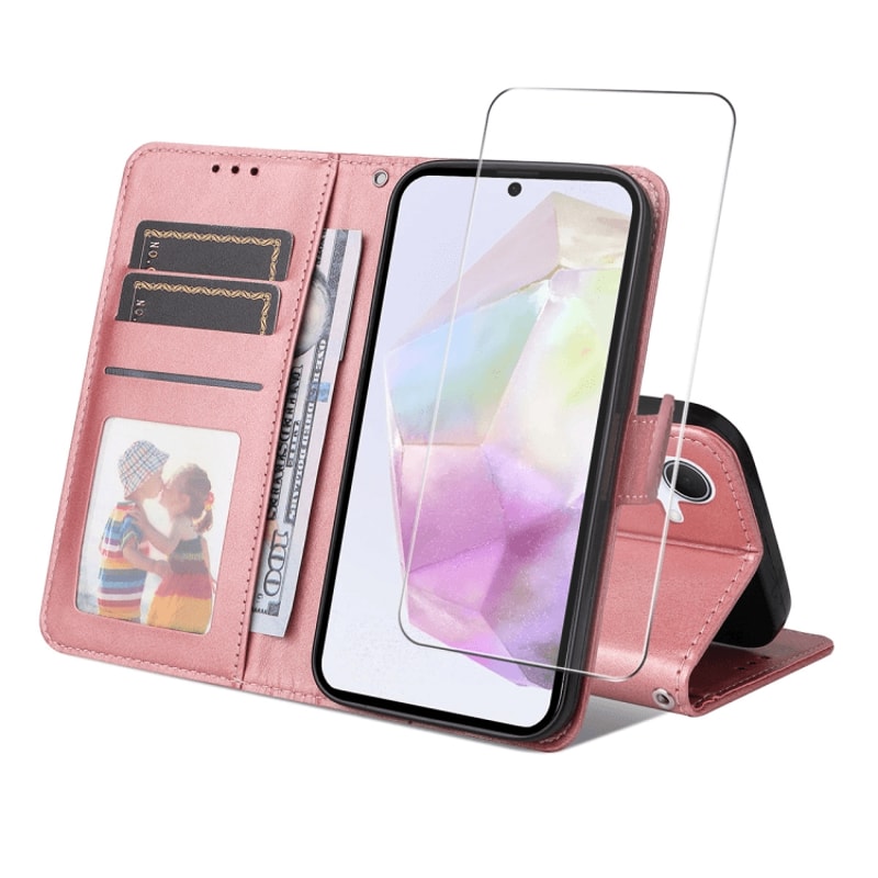 Samsung Galaxy Leather Wallet Case With Card Holder Stand Screen Protector 11