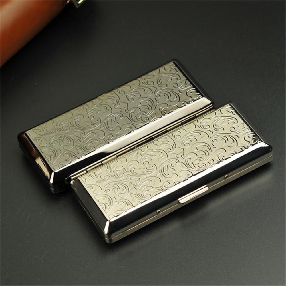 Slim Metal Cigarette Case 14 Stick Capacity Double Sided Portable Cigarette Case 1