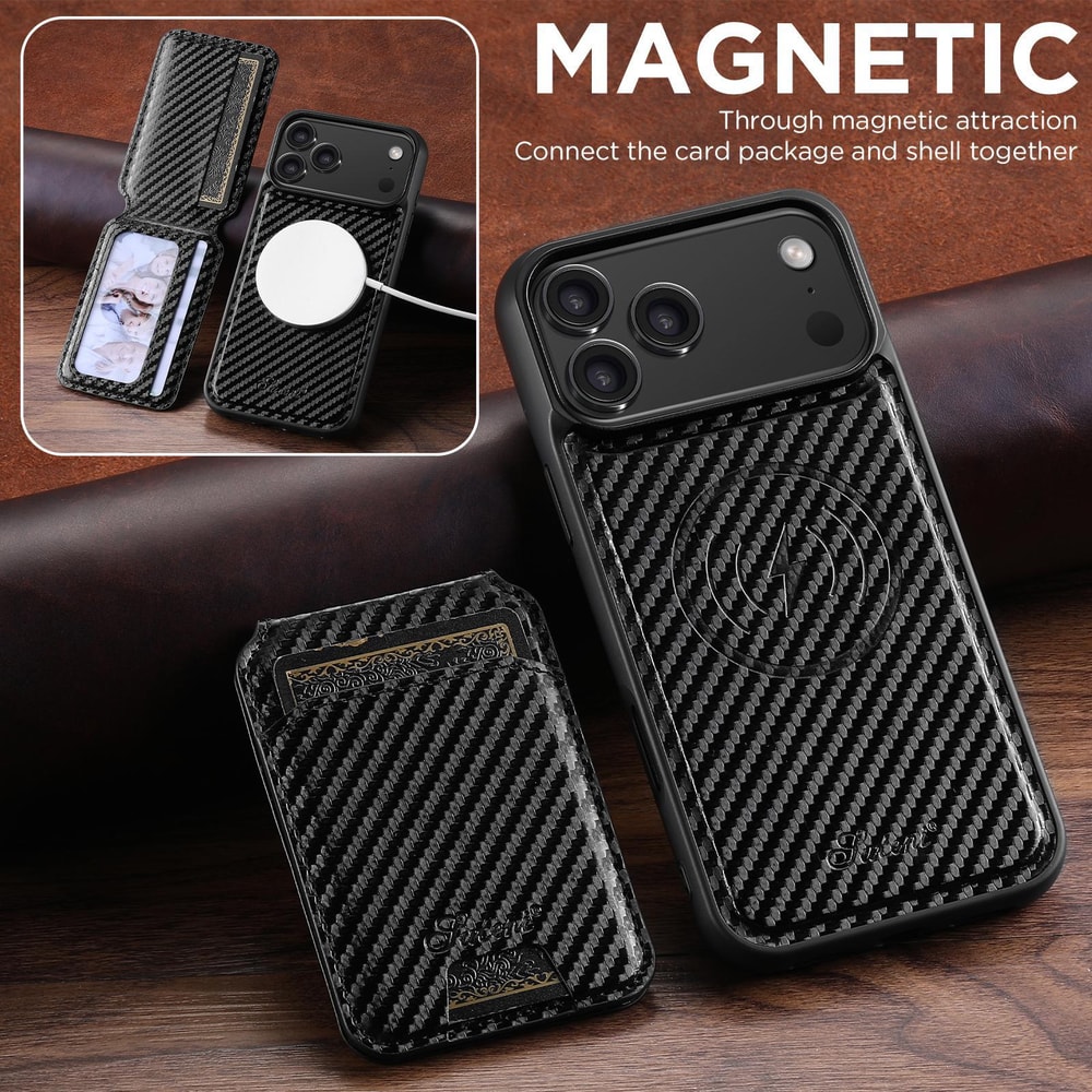 MagSafe Detachable Wallet Case For IPhone Carbon Fiber Leather Cover With Card Holder 1