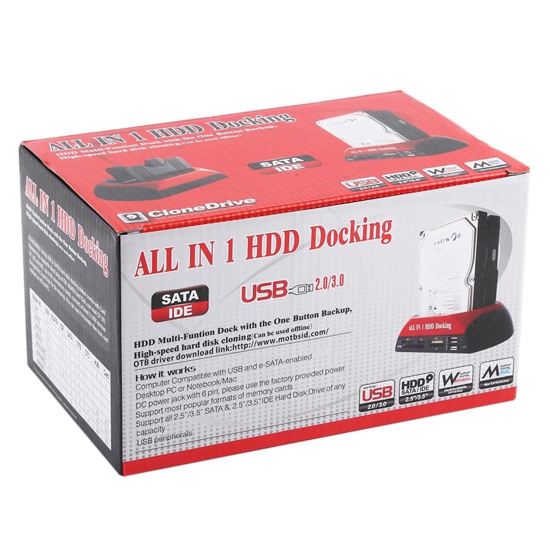 AllinOne Dual Bay SATA IDE HDD Dock With USB 30 Cloning Card Reader Hub 5