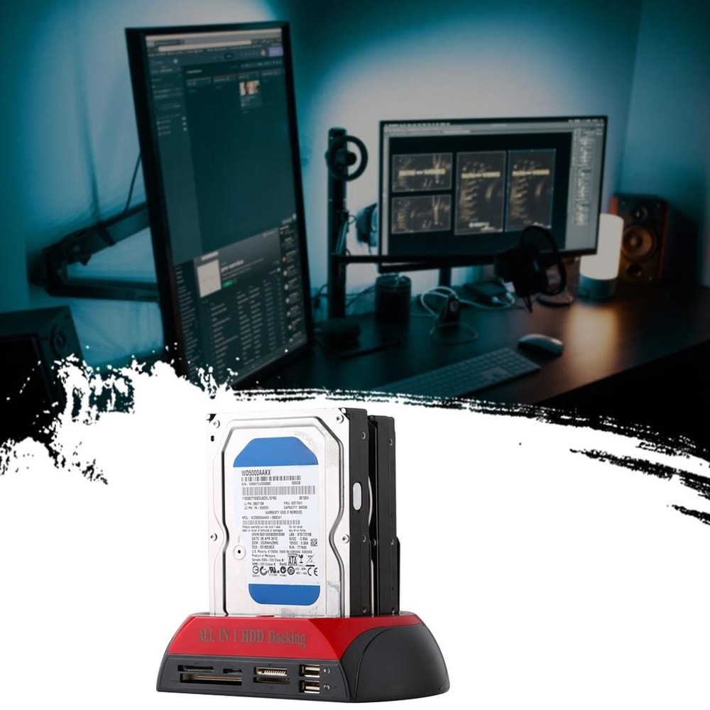 AllinOne Dual Bay SATA IDE HDD Dock With USB 30 Cloning Card Reader Hub 6