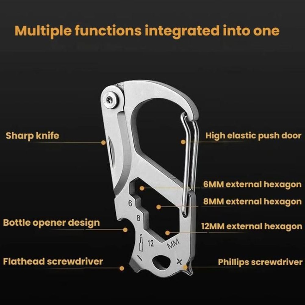 7in1 Multifunctional Carabiner Tool Stainless Steel Outdoor EDC Survival Tool With Bottle Opener S 2