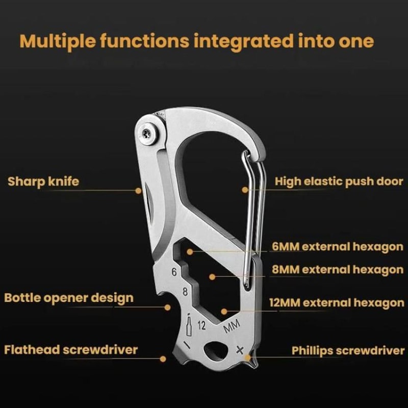 7in1 Multifunctional Carabiner Tool Stainless Steel Outdoor EDC Survival Tool With Bottle Opener S 2
