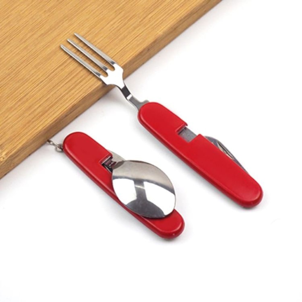 4 In 1 Camping Cutlery Set Stainless Steel Portable Folding Utensil Kit With Bottle Opener 1
