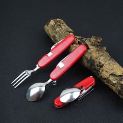 4 in 1 camping cutlery set stainless steel portable folding utensil kit with bottle opener