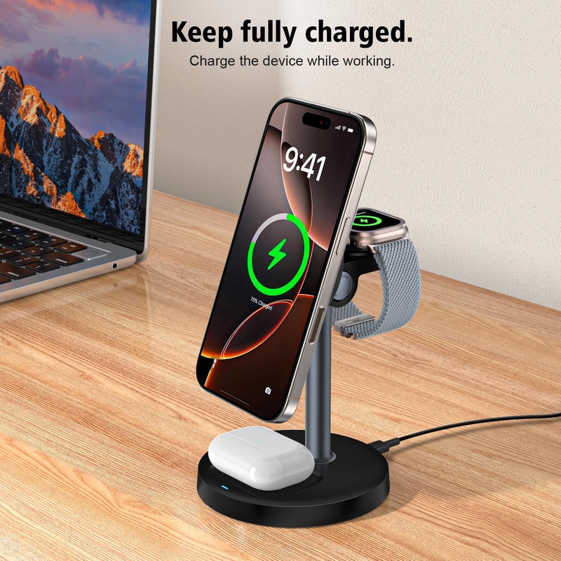 20W Magnetic Wireless Charger Stand 3 In 1 Fast Charging Dock For IPhone AirPods Apple Watch 2