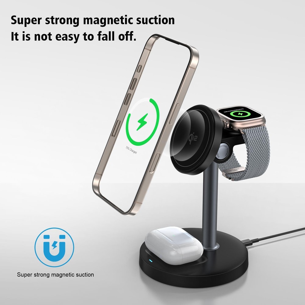 20W Magnetic Wireless Charger Stand 3 In 1 Fast Charging Dock For IPhone AirPods Apple Watch 5