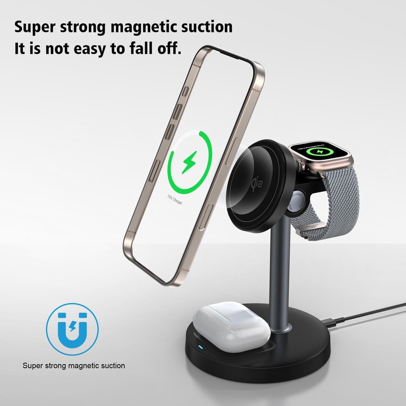 20W Magnetic Wireless Charger Stand 3 In 1 Fast Charging Dock For IPhone AirPods Apple Watch 5