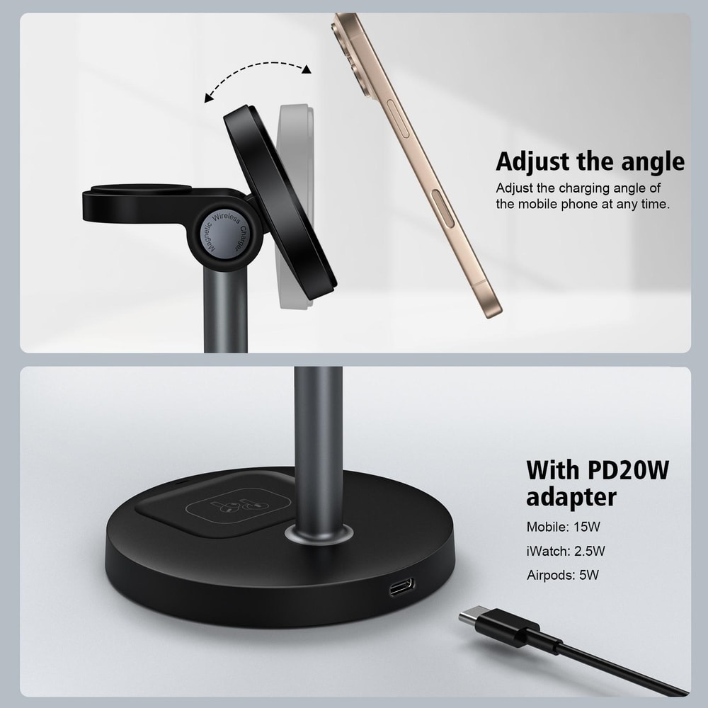 20W Magnetic Wireless Charger Stand 3 In 1 Fast Charging Dock For IPhone AirPods Apple Watch 6