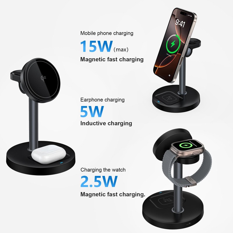 20W Magnetic Wireless Charger Stand 3 In 1 Fast Charging Dock For IPhone AirPods Apple Watch 7