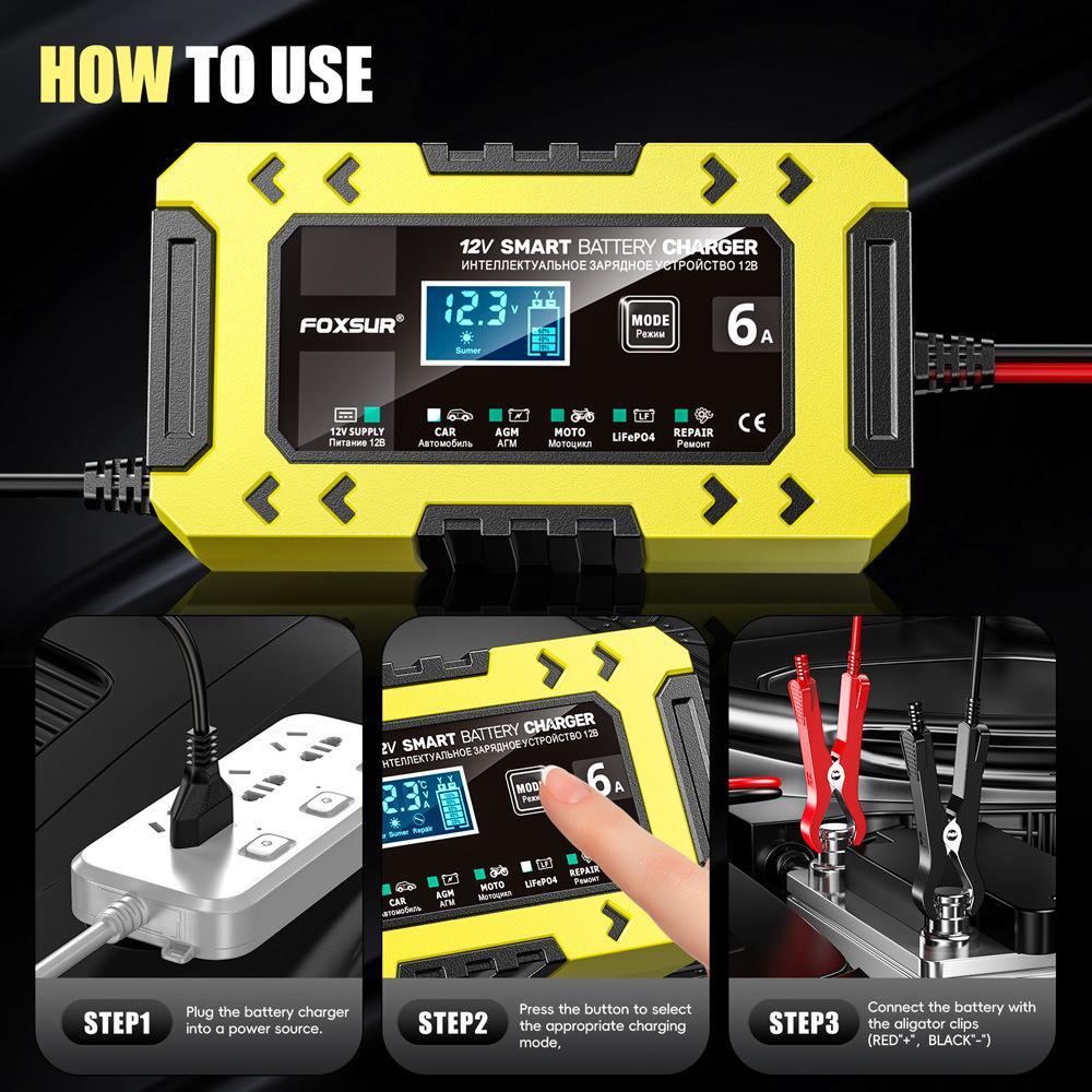 Smart Car Battery Charger 6A Auto Repair Maintainer For Cars Motorcycles 9