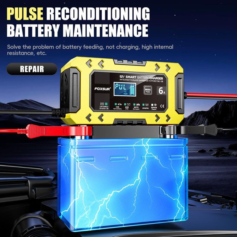 Smart Car Battery Charger 6A Auto Repair Maintainer For Cars Motorcycles 12