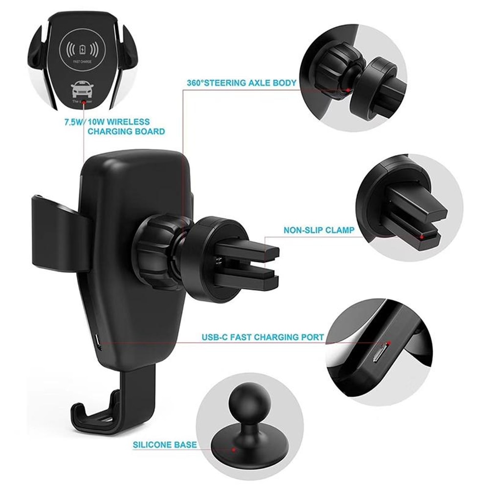 18W Wireless Car Charger Mount With Air Vent Clip And Qi Fast Charging Holder 8