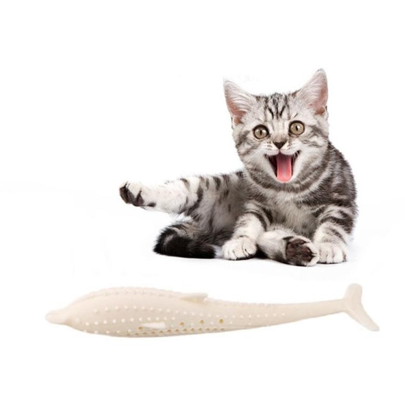 Catnip Silicone Dolphin Toy For Cats Interactive Teeth Cleaning Chew Toy 0