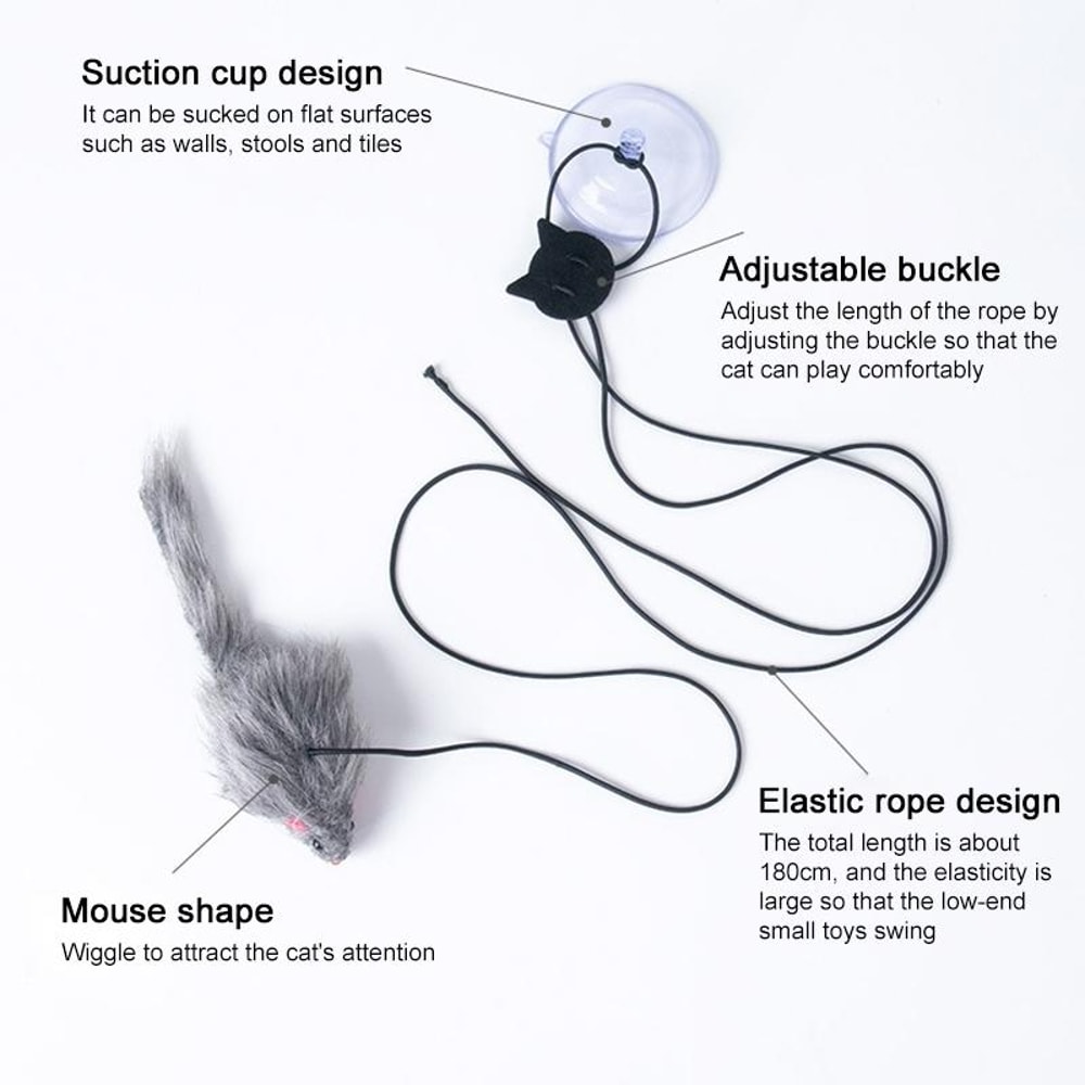 Interactive Hanging Cat Toy With Suction Cup And Adjustable Elastic Teaser Wand 1
