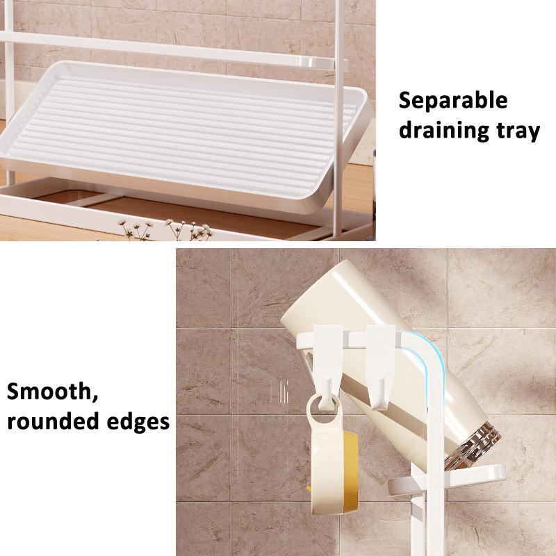 Double Tier Cup Rack Organizer with Drip Tray for Kitchen Counter Storage
