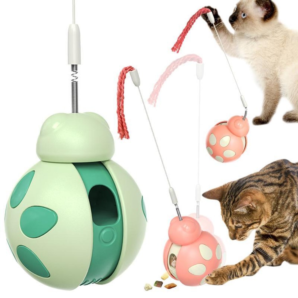 Interactive Cat Treat Dispenser Toy Self Balancing Cat Puzzle Feeder With Teaser Stick 1