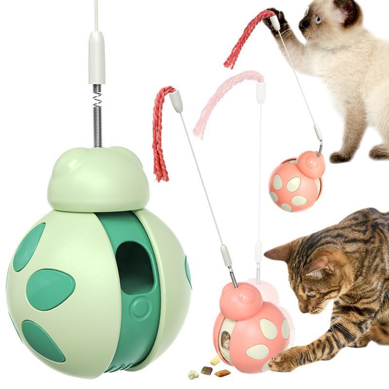 Interactive Cat Treat Dispenser Toy Self Balancing Cat Puzzle Feeder With Teaser Stick 1