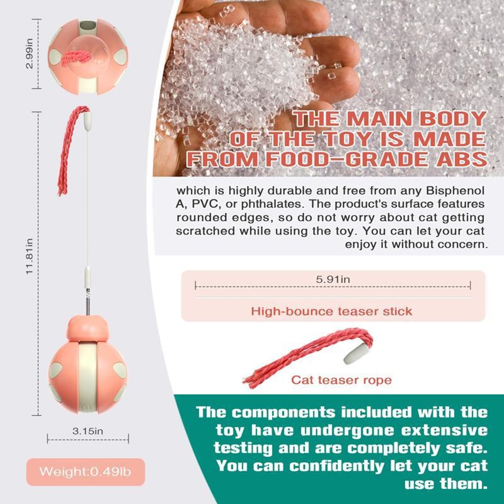 Interactive Cat Treat Dispenser Toy Self Balancing Cat Puzzle Feeder With Teaser Stick 2