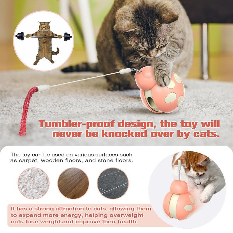 Interactive Cat Treat Dispenser Toy Self Balancing Cat Puzzle Feeder With Teaser Stick 6