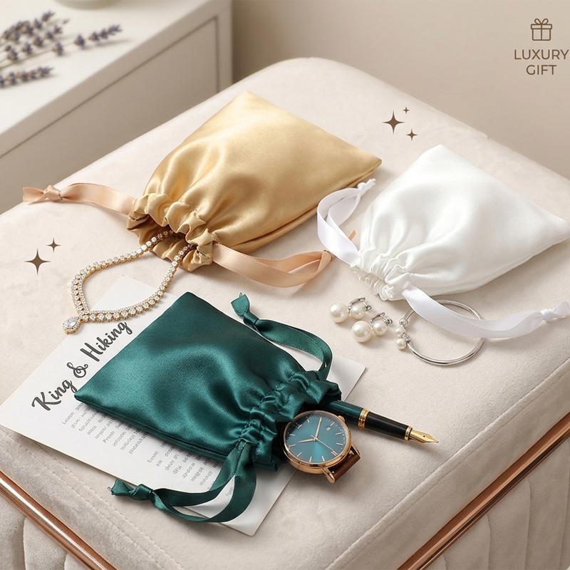 Luxury Faux Silk Satin Jewelry Pouch Drawstring Gift Bags Reusable Storage 2
