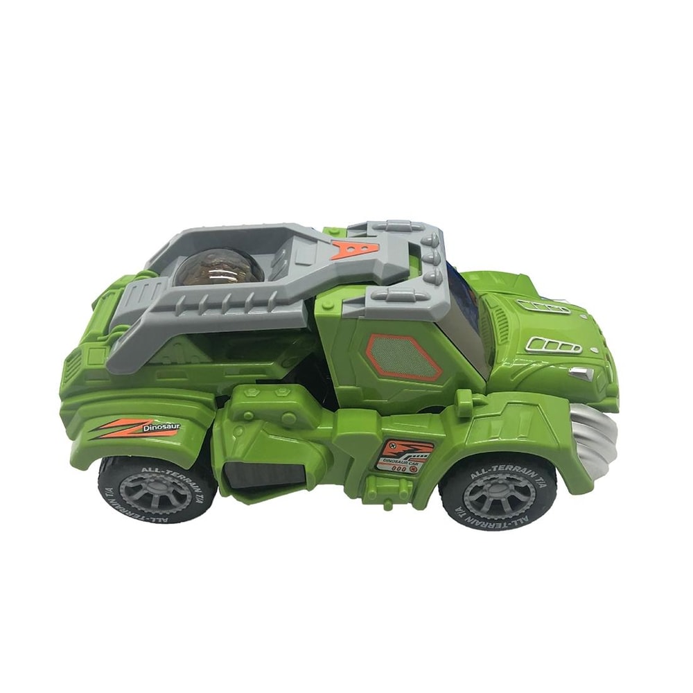 Electric Dinosaur Transforming Car Toy with Lights Music and Universal Wheels