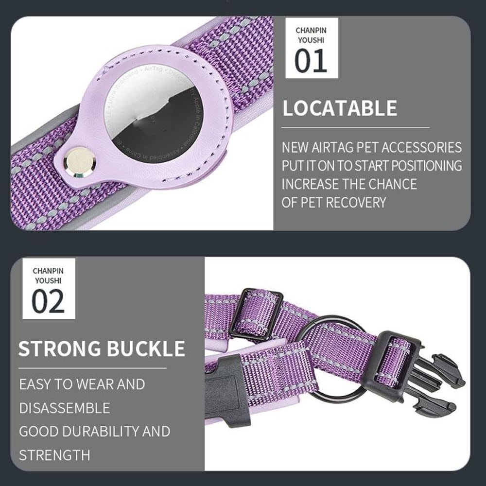 AirTag Dog Collar With Reflective Safety Stitching And Secure Tracker Holder For All Dog Sizes 2
