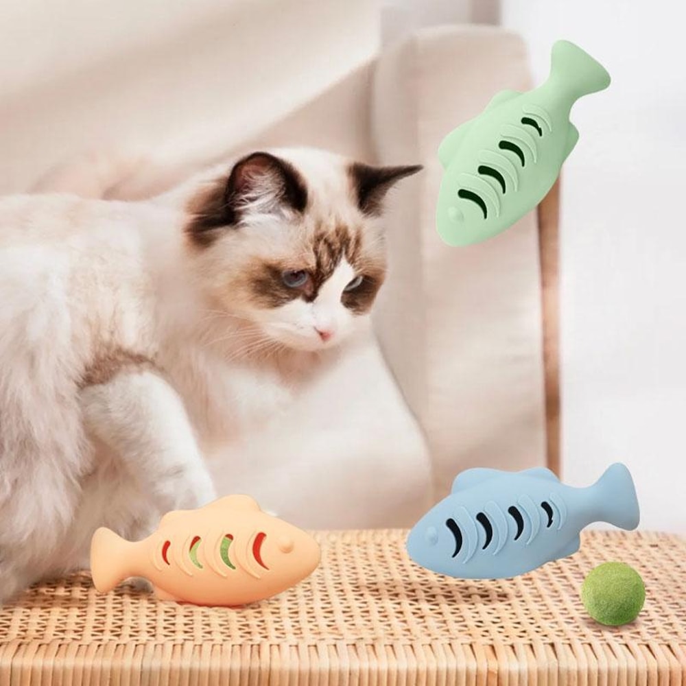 Interactive Silicone Fish Cat Toy Treat Dispenser for Active Cats