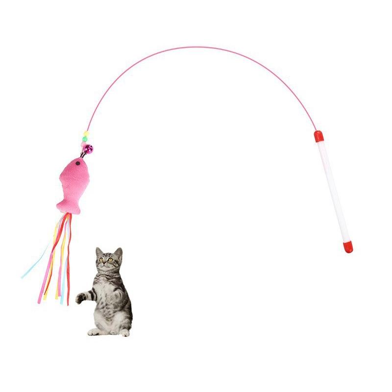 Interactive Cat Wand Toy With Bell Flexible Steel Teaser Stick For Active Play 1
