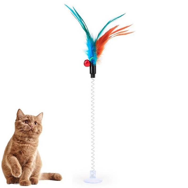 Interactive Cat Feather Toy with Suction Cup Base for Indoor Cats Play Exercise
