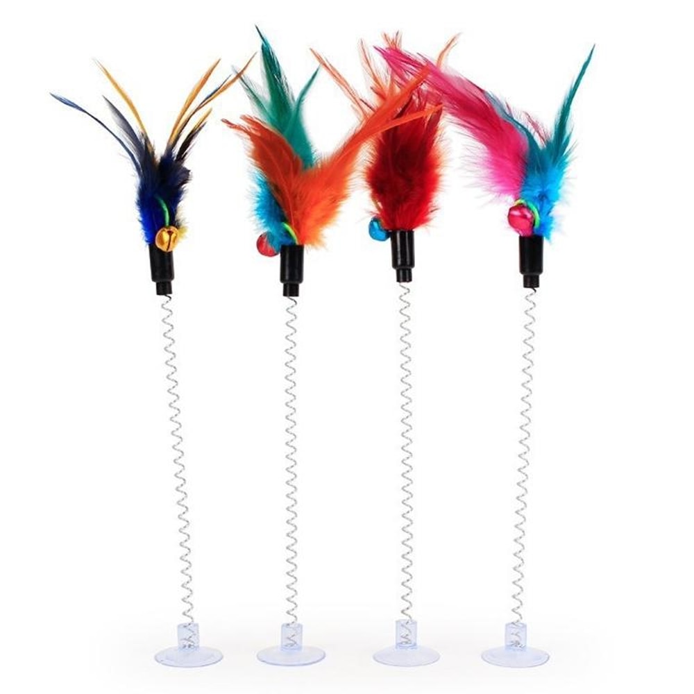 Interactive Cat Feather Toy with Suction Cup Base for Indoor Cats Play Exercise