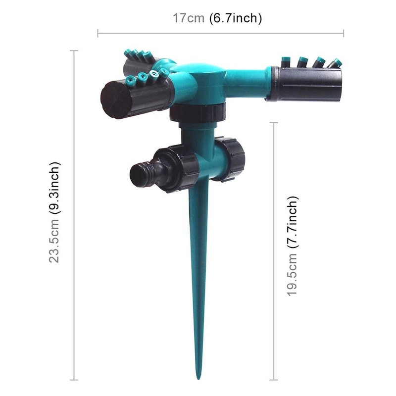 360 Rotating Garden Sprinkler With Adjustable Spray Arms Spike Base Lawn Irrigation System 3