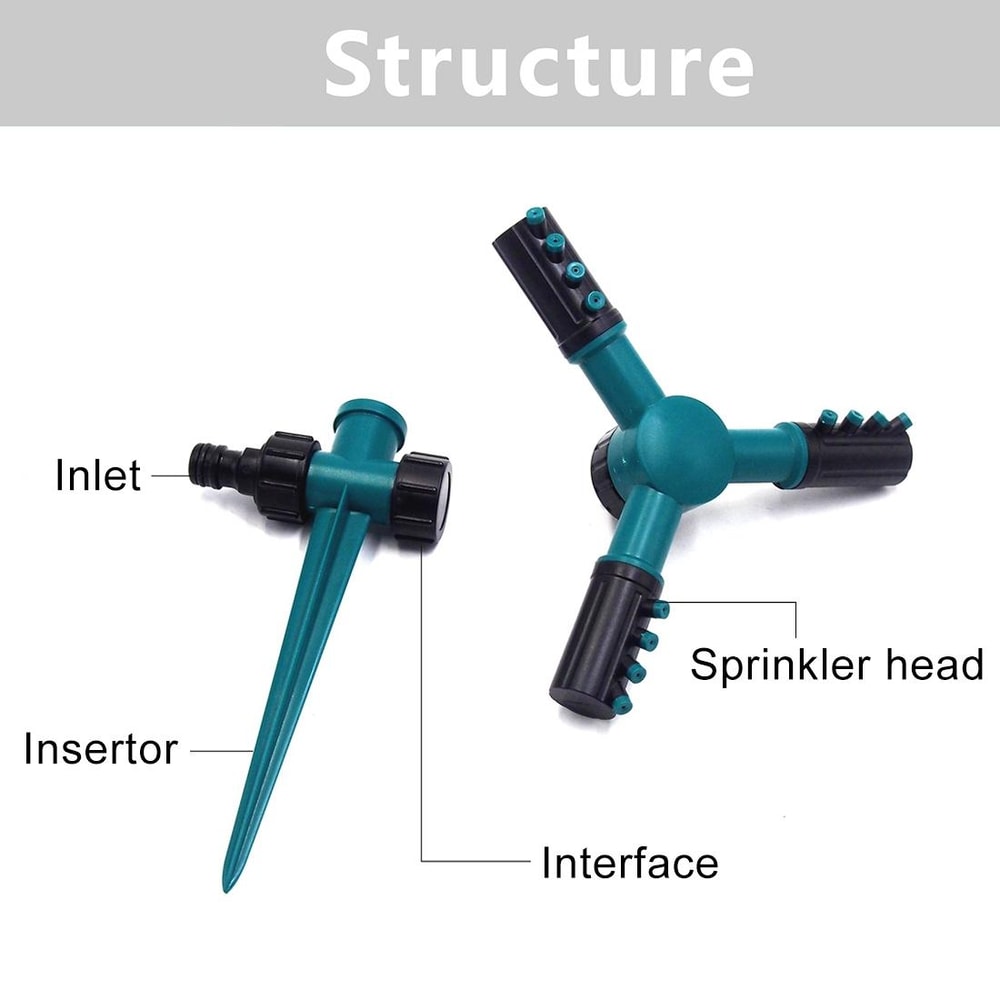 360 Rotating Garden Sprinkler With Adjustable Spray Arms Spike Base Lawn Irrigation System 4