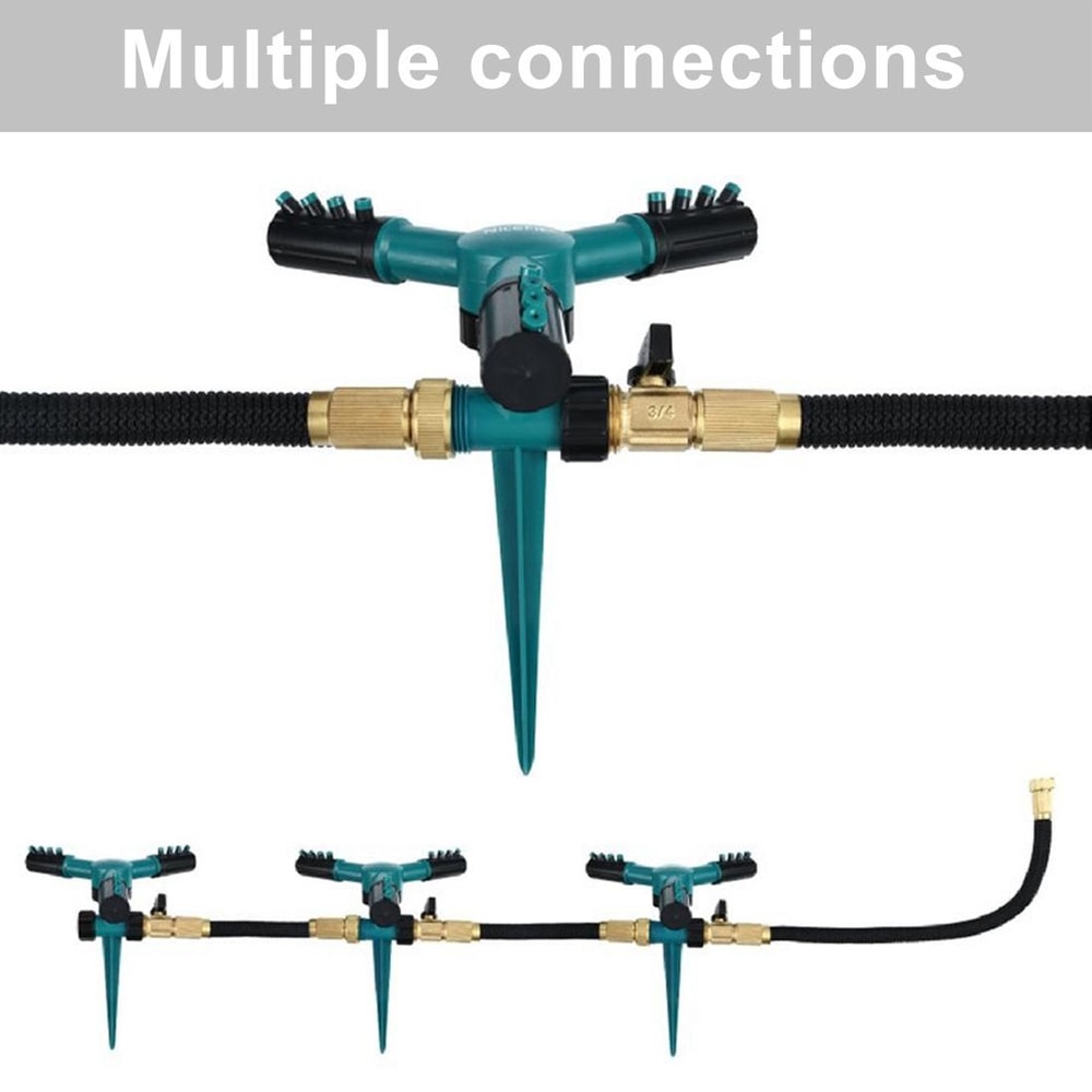 360 Rotating Garden Sprinkler With Adjustable Spray Arms Spike Base Lawn Irrigation System 5