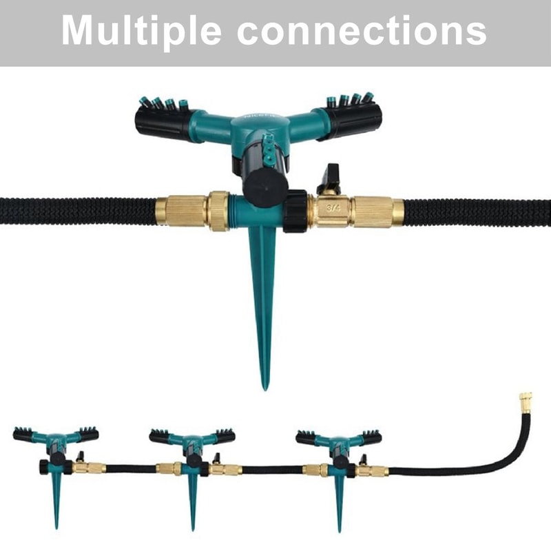 360 Rotating Garden Sprinkler With Adjustable Spray Arms Spike Base Lawn Irrigation System 5