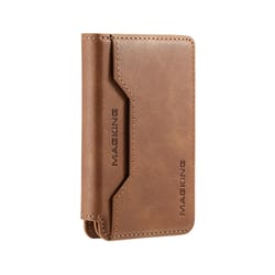 magsafe rfid card holder wallet with leather tri-fold magnetic phone stand