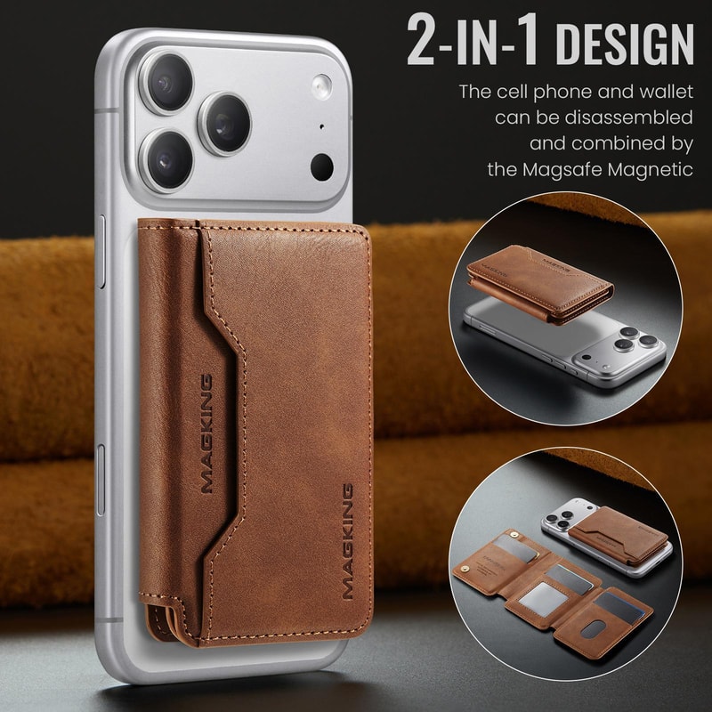 MagSafe RFID Card Holder Wallet With Leather TriFold Magnetic Phone Stand 1