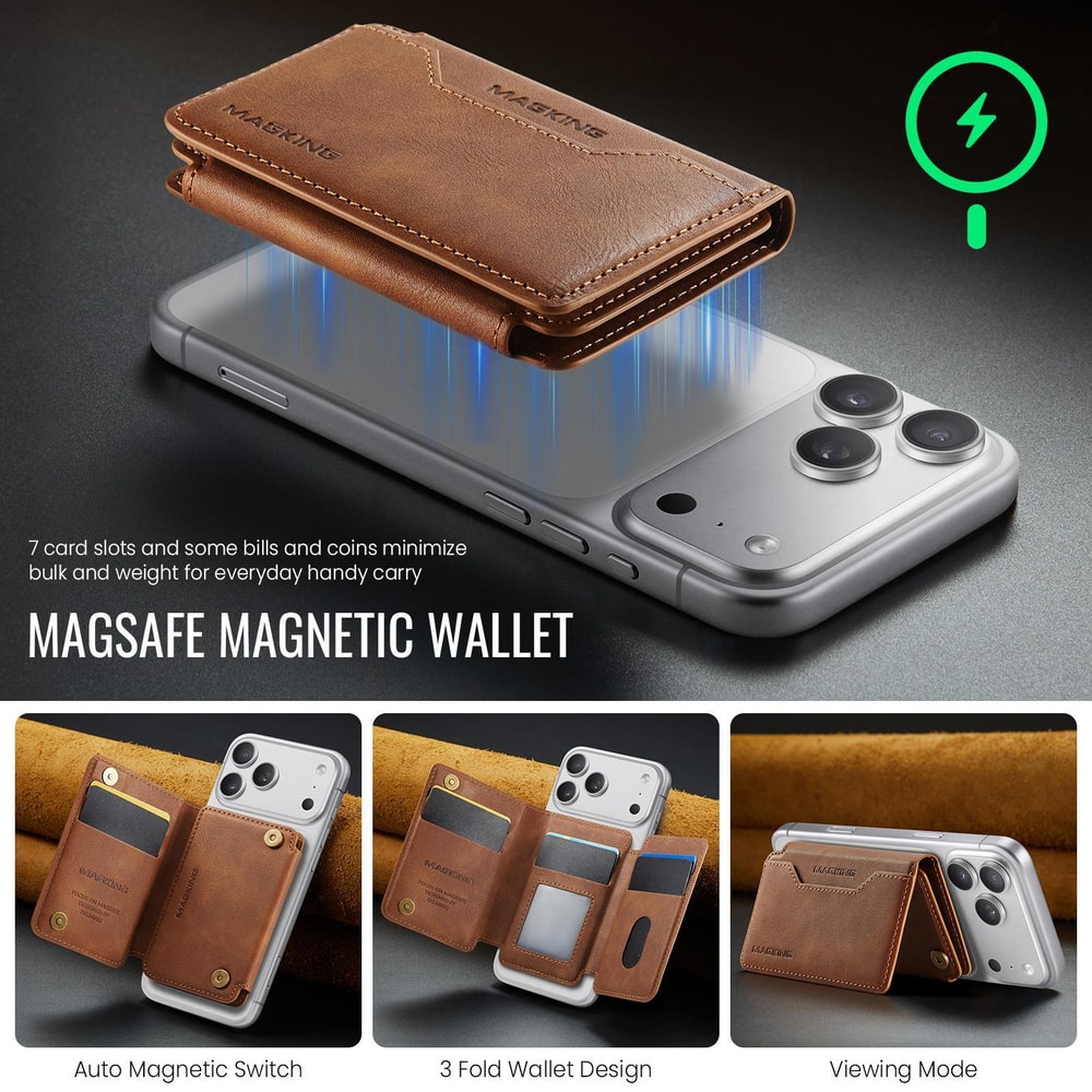 MagSafe RFID Card Holder Wallet With Leather TriFold Magnetic Phone Stand 2