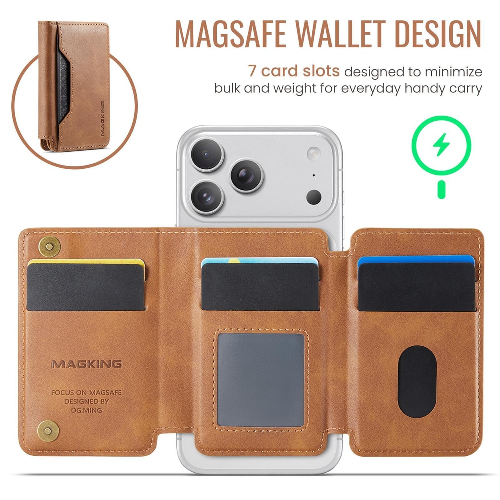 MagSafe RFID Card Holder Wallet With Leather TriFold Magnetic Phone Stand 3