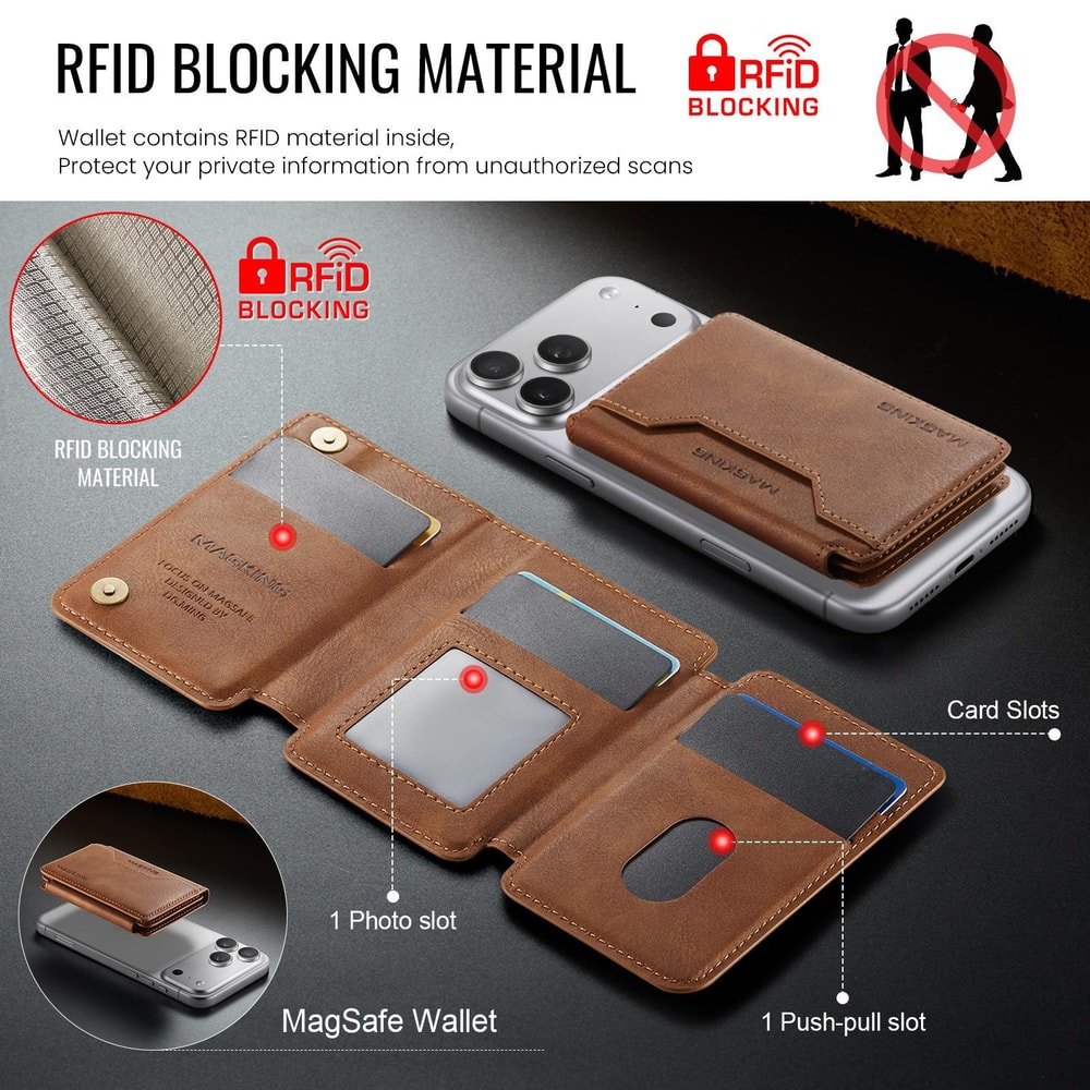 MagSafe RFID Card Holder Wallet With Leather TriFold Magnetic Phone Stand 4