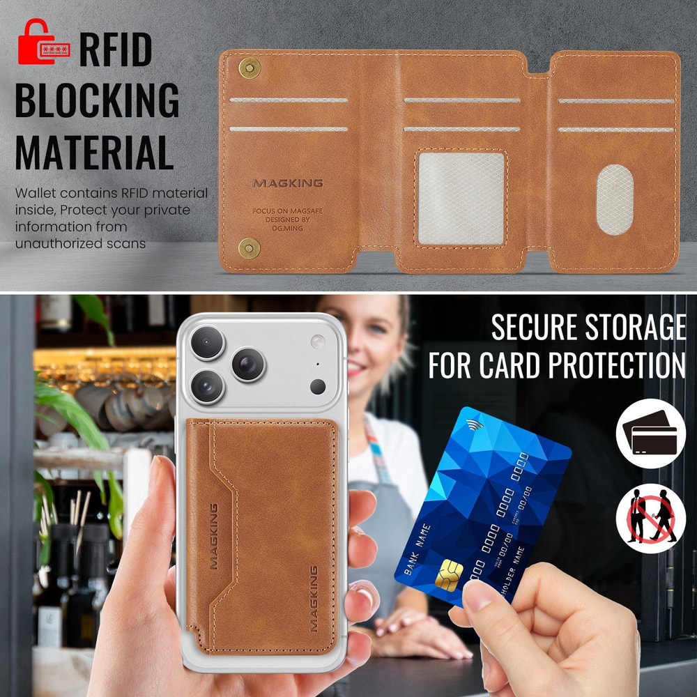 MagSafe RFID Card Holder Wallet With Leather TriFold Magnetic Phone Stand 5