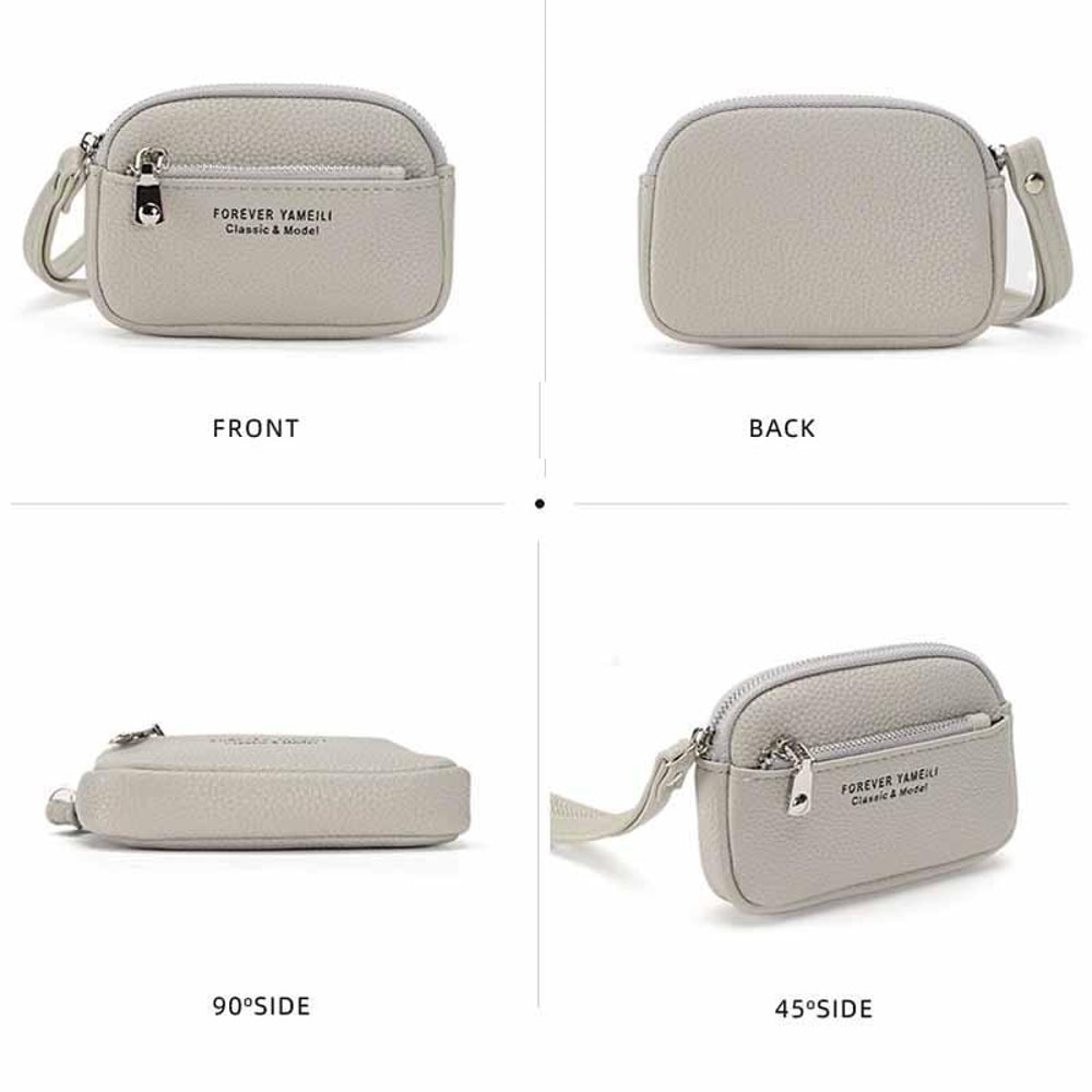 Minimalist Dual Zip Coin Purse Wallet With Wrist Strap Compact Card Holder For Women 1