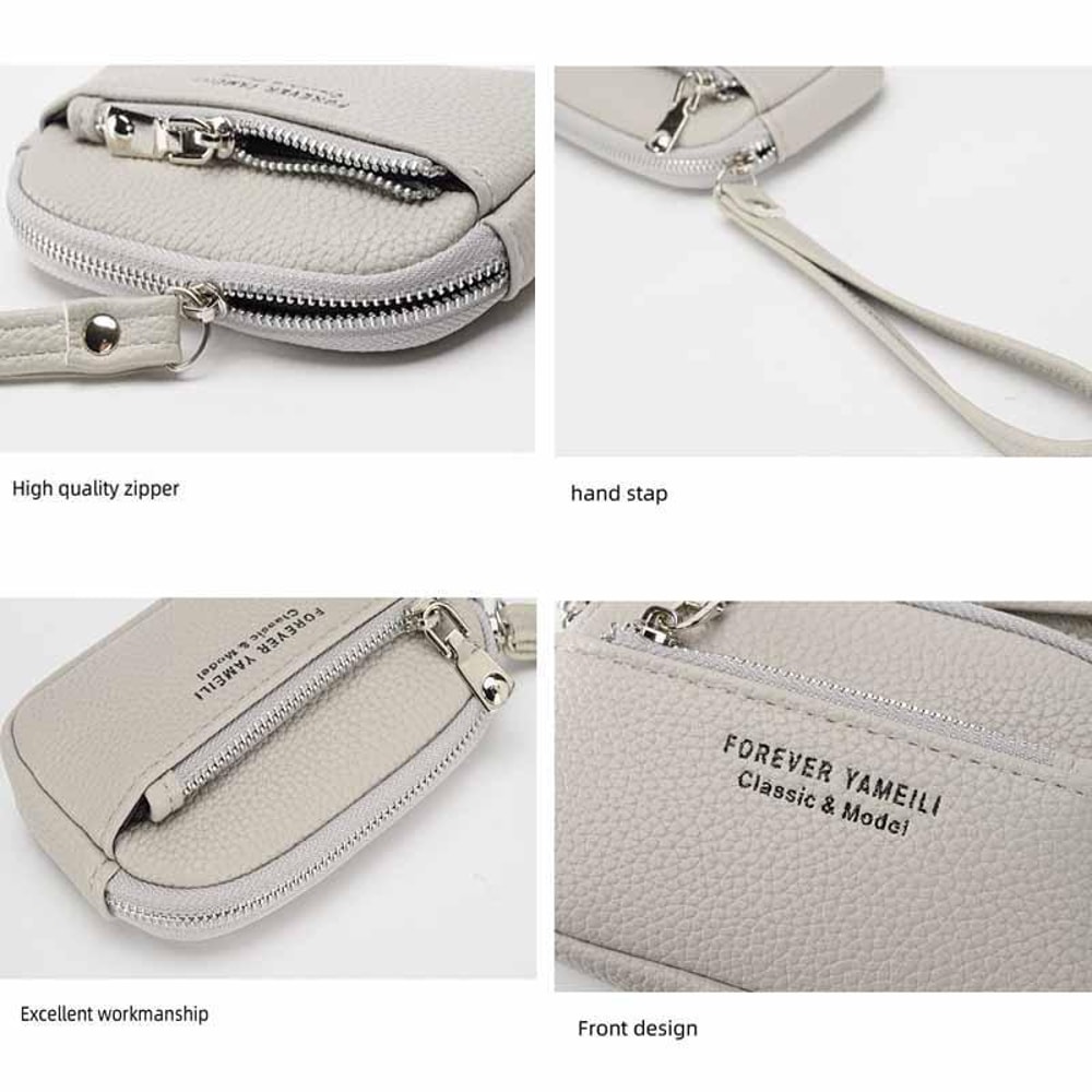 Minimalist Dual Zip Coin Purse Wallet With Wrist Strap Compact Card Holder For Women 3