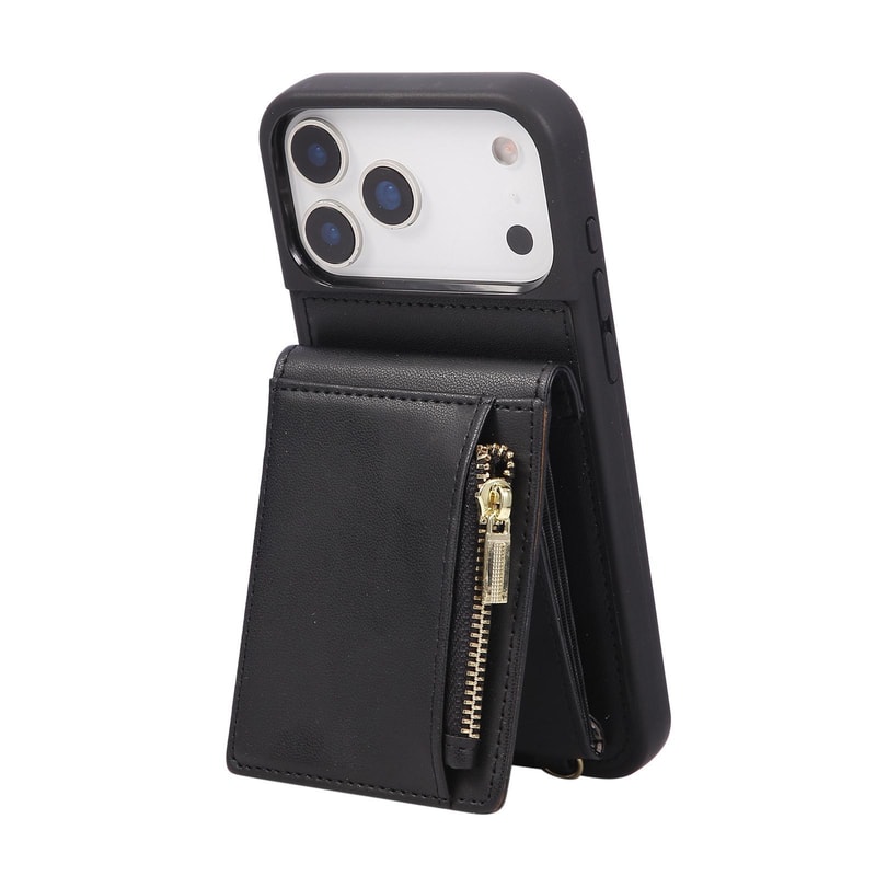 Leather Crossbody IPhone Wallet Case With Zipper Pocket Lanyard Strap 0