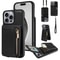 Leather Crossbody iPhone Wallet Case with Zipper Pocket & Lanyard Strap