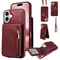 Leather Crossbody iPhone Wallet Case with Zipper Pocket & Lanyard Strap