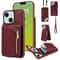 Leather Crossbody iPhone Wallet Case with Zipper Pocket & Lanyard Strap
