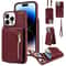 Leather Crossbody iPhone Wallet Case with Zipper Pocket & Lanyard Strap